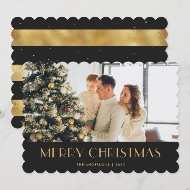 Elegant Black Gold Photo Merry Christmas Card (Front/Back)