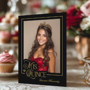 Elegant Black Gold Photo Mis Quince Quinceañera Invitation