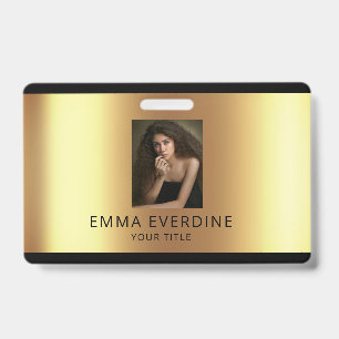 Elegant Black Gold Photo Name Title  Badge