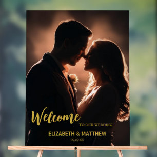 Elegant Black & gold photo romantic wedding Acrylic Sign