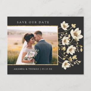 Elegant Black Gold Photo Wedding Save The Date Announcement Postcard