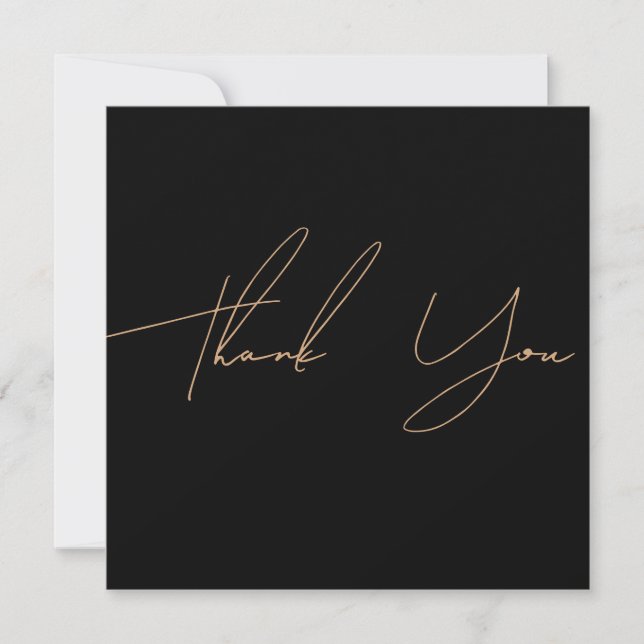 Elegant Black Gold Photo Wedding Thank You Card (Front)