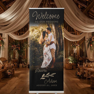 Elegant Black & Gold Photo Wedding Welcome Retractable Banner