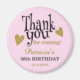 Elegant Black Gold Pink Thank You 50th Birthday Magnet