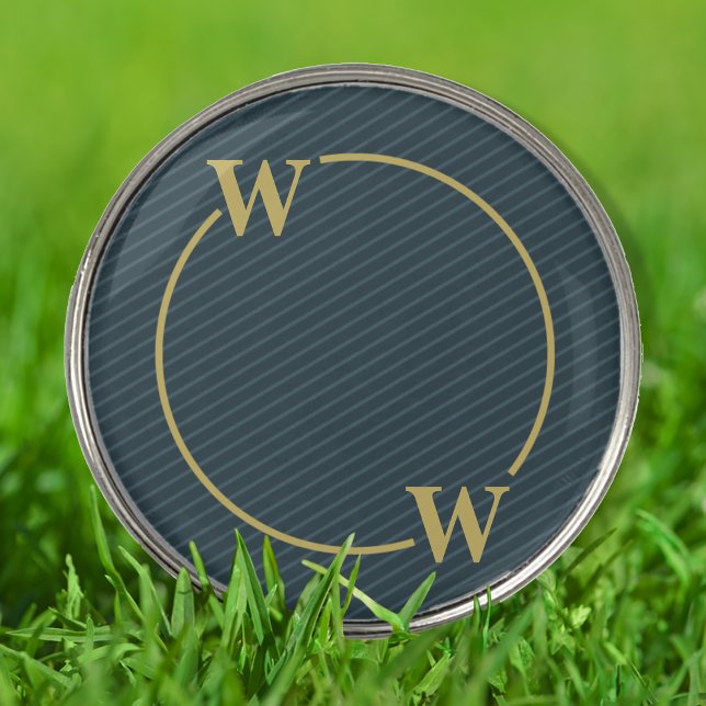 Elegant Black Gold Pinstripe Monogram Golf Ball Marker (Creator Uploaded)