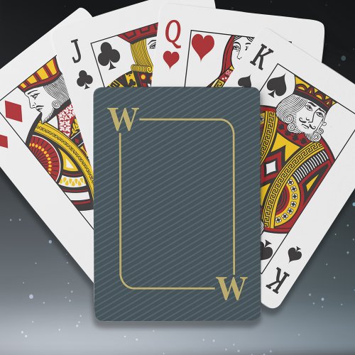 Elegant Black Gold Pinstripe Monogrammed Poker Cards