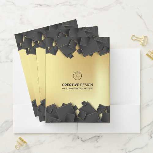 Elegant Black_Gold Polygon Professional Corporate Pocket Folder