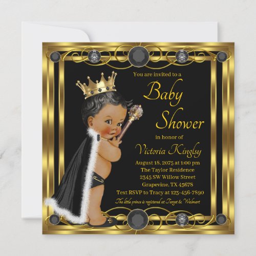 Elegant Black Gold Prince Baby Shower Invitation