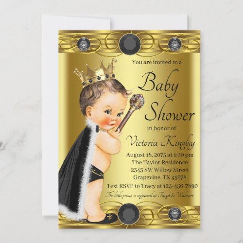 Elegant Black Gold Prince Jewel Baby Shower Invitation