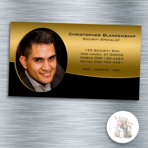 Elegant Black Gold Professional Custom Photo  Business Card Magnet