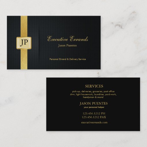 Elegant Black & Gold Professional Errand Service Business Card Zazzle