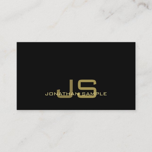 Elegant Black Gold Professional Modern Monogram Business Card (Front)