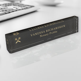 Elegant Black & Gold Professional Pen Logo Notary Desk Name Plate
