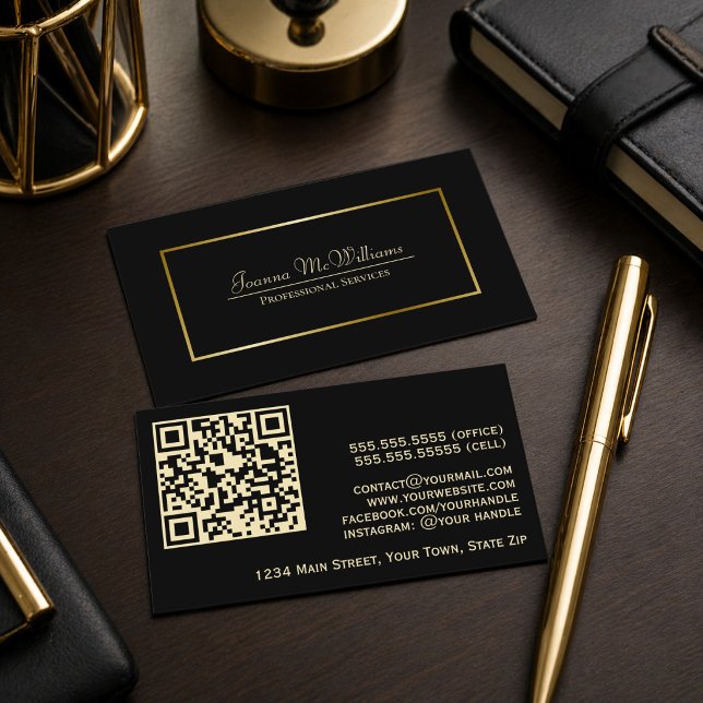 Elegant Black & Gold Professional QR Code Business Card (Creator Uploaded)