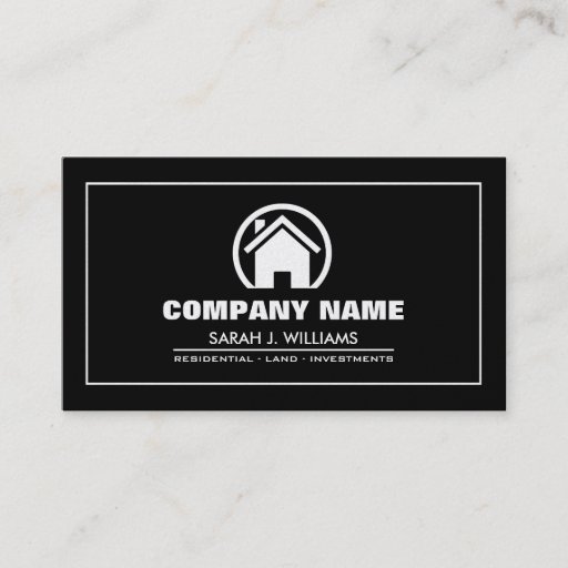 Customizable Elegant Black &amp; Gold Professional Real Estate Business Card