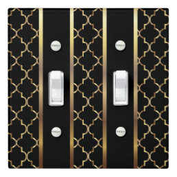 Elegant Black &amp; Gold Quatrefoil Pattern Light Switch Cover