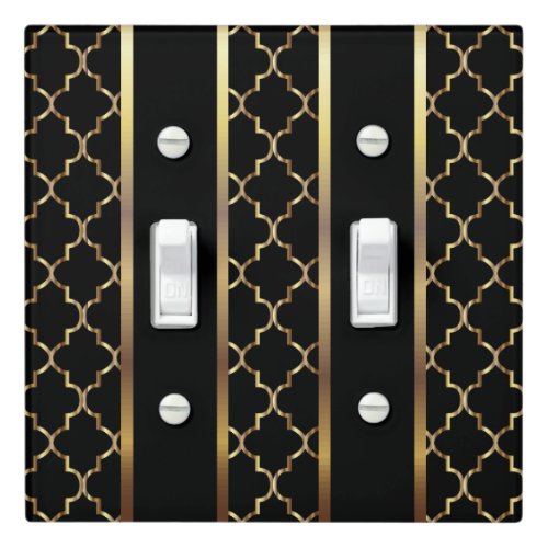 Elegant Black  Gold Quatrefoil Pattern Light Switch Cover