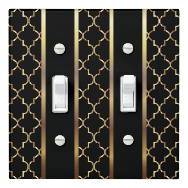 Elegant Black & Gold Quatrefoil Pattern Light Switch Cover (In Situ)