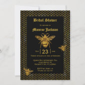 Elegant Black Gold Queen Bee Beehive Bridal Shower Invitation (Front)