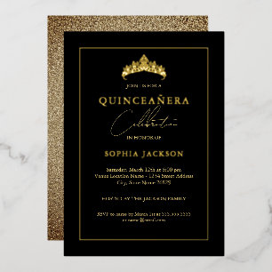Elegant Black Gold Quinceanera 15th Foil Invitation