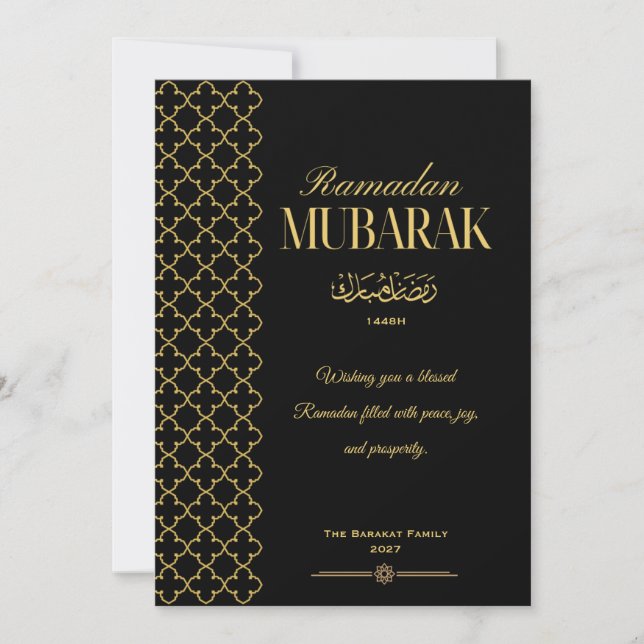 Elegant Black & Gold Ramadan Mubarak Card Personal (Front)
