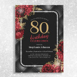 Elegant Black Gold Red Floral 80th Birthday Party Invitation<br><div class="desc">Elegant Black Gold Red Floral 80th Birthday Party Invitation. This design features an elegant blend of black, gold, and red with a sophisticated floral motif. The backdrop is a luxurious black, which beautifully contrasts with intricate gold and red floral motif that frame the edges. Elegant gold and red typography is...</div>