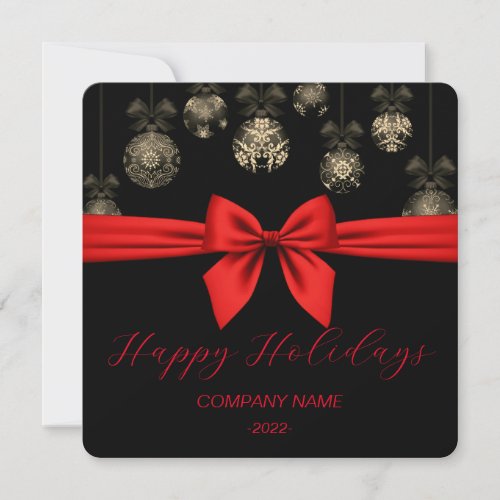 Elegant Black_Gold Red Ribbon Holiday Card
