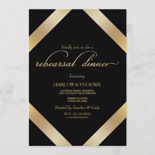 Elegant Black Gold Rehearsal Dinner Invite