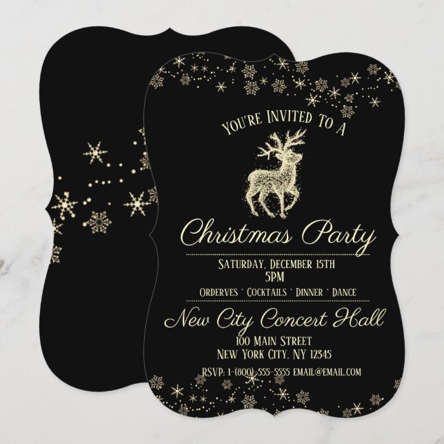 Elegant Black & Gold Reindeer Party Invitation (Front/Back)