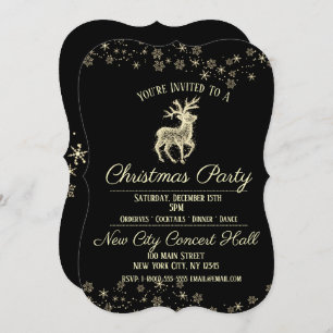 Elegant Black & Gold Reindeer Party Invitation