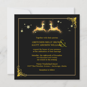 Elegant Black Gold Reindeer Winter Wedding Invitation