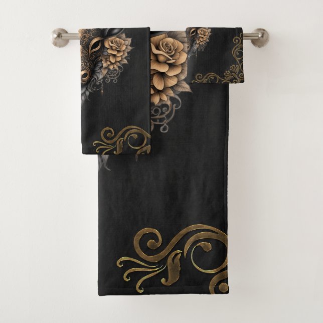 Elegant black gold reindeerhaed  bath towel set (Insitu)