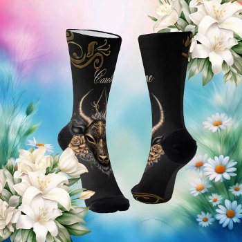 Elegant Black Gold Reindeerhaed  Socks by stylishdesign1 at Zazzle