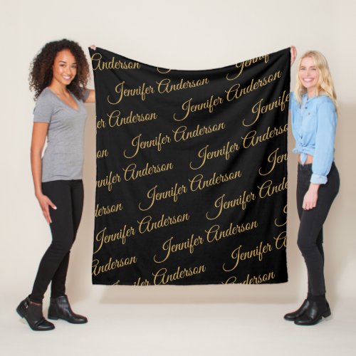 Elegant Black Gold Repeating Name Script Fleece Blanket