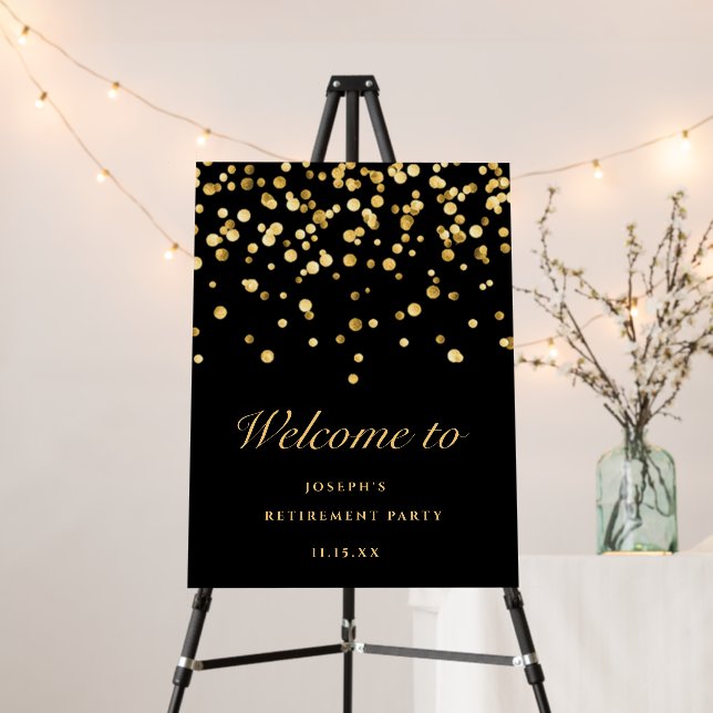 Elegant Black Gold Retirement Party Welcome Sign (In Situ (Stand))