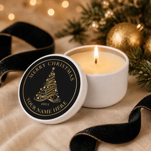 Elegant Black Gold Ribbon Christmas Tree Mini Candle Favors
