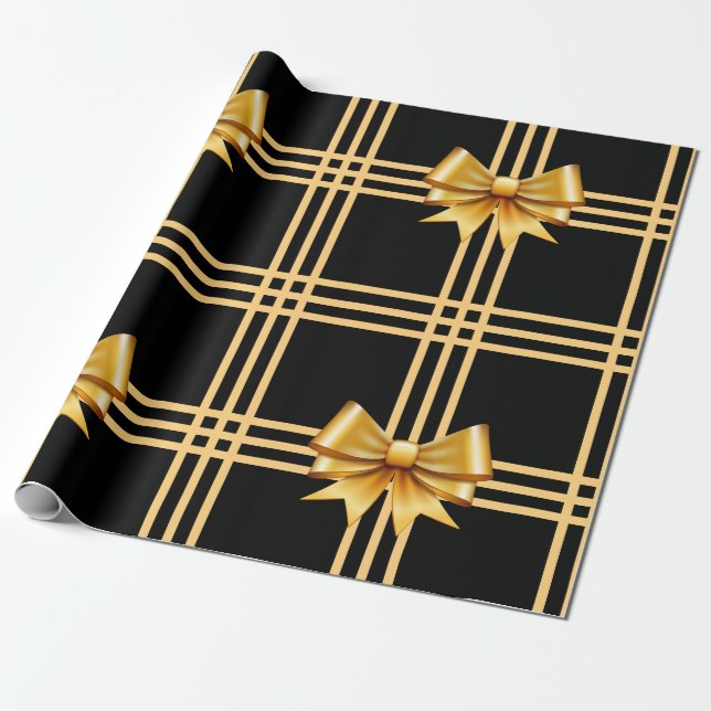 Elegant Black & Gold Ribbon Luxury Christmas Wrapping Paper (Unrolled)