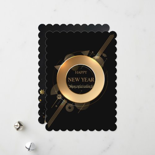 Elegant Black & Gold Ring 5" x 7" Luxury New Year Holiday Card