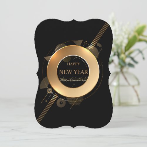 Elegant Black & Gold Ring 5" x 7" Luxury New Year Holiday Card