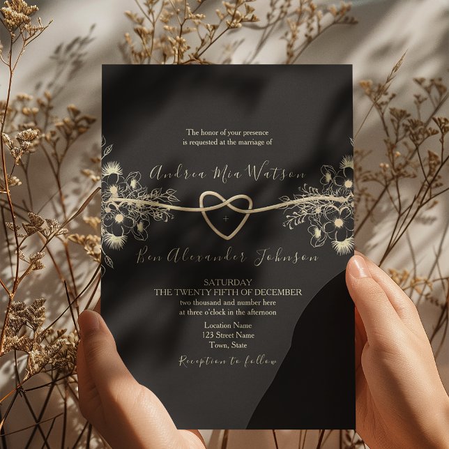 Elegant Black Gold Rope Heart Invitation (Creator Uploaded)