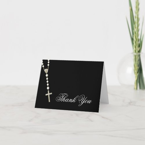 Elegant Black Gold Rosary Thank You Cards