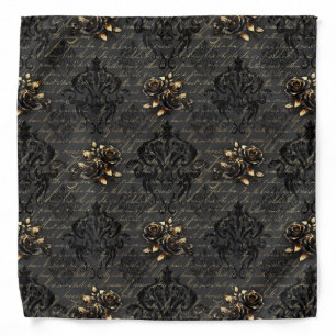 Elegant black gold roses damask gothic bandana