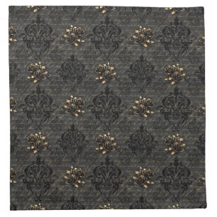 Elegant black gold roses damask gothic cloth napkin