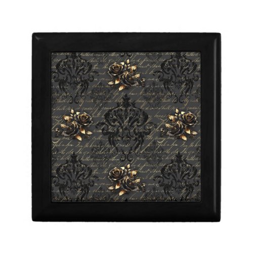 Elegant black gold roses damask gothic gift box