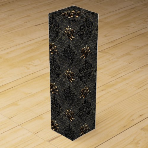 Elegant black gold roses damask gothic wine box