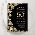 Elegant Black Gold Roses Surprise 50th Birthday Invitation<br><div class="desc">Black Gold Floral Surprise 50th Birthday Party Invitation. Elegant design featuring roses,  faux gold foil and typography script font. Trendy invite card perfect for a stylish female bday celebration. Can be customized to any age. Printed Zazzle invitations or instant download digital printable template.</div>