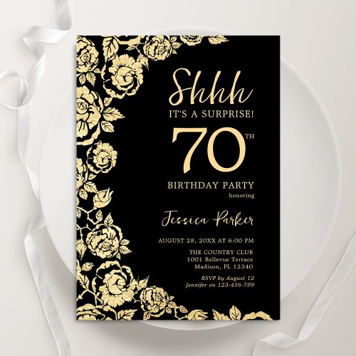 Elegant Black Gold Roses Surprise 70th Birthday