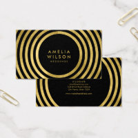 Elegant Black Gold Round Lines Weddings Events Business Card
