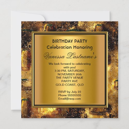 Elegant Black Gold Rusty Metal Look Birthday Party Custom Announcements