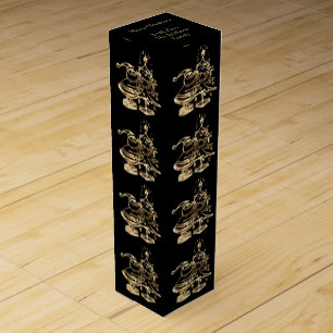 Elegant Black Gold Santa and Merry Christmas Tree Wine Gift Box